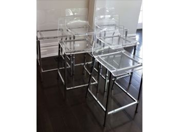 Set Of 6 Chrome & Lucite Counter Stools