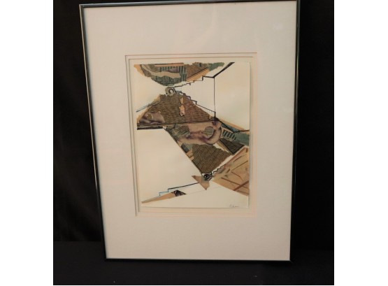 Fabulous Original Abstract Collage & Ink Extra Sensory In Metal Frame  16.5W X 21.75H