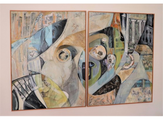Oversized Original Abstract Collage Diptych Homage To Ben  37W X 49H