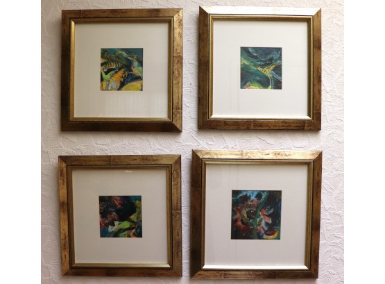 Set Of 4 Floral Inspired Original Abstract Mixed Media Collages By Anita Lifson 13W X 14H