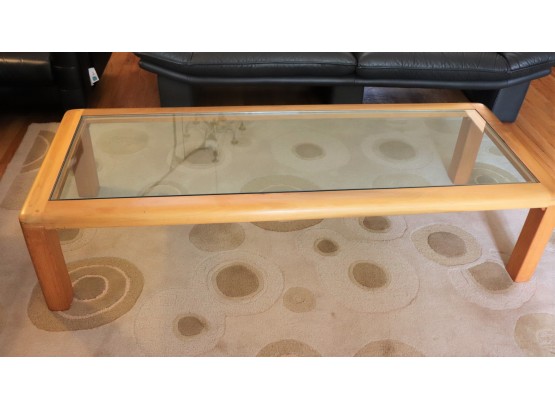 Vintage Hand Crafted Blonde Wood & Glass Coffee Table - Pegged Construction