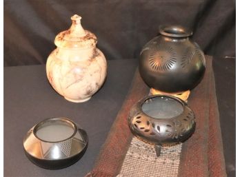 Assorted Decorative Pueblo Style Pottery, Raku Pit Horsehair Pottery & More