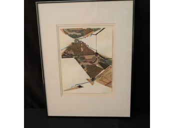 Fabulous Original Abstract Collage & Ink Extra Sensory In Metal Frame  16.5W X 21.75H