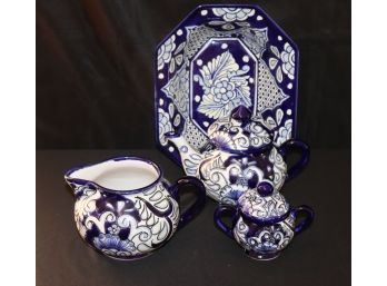 4 Piece Blue & White Castillo Ceramic Serving Pieces