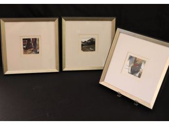 Set Of 3 Mixed Media Collages In Antiqued Silver Detailed Frames  11.5SQ