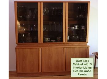 Mid Century Modern MCM 2 Piece Teak Cabinet With Smoke Glass Doors