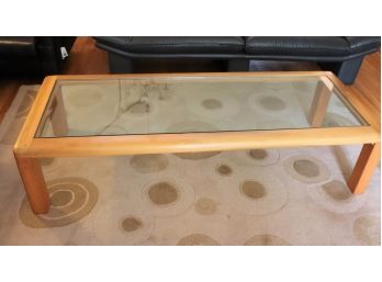 Vintage Hand Crafted Blonde Wood & Glass Coffee Table - Pegged Construction
