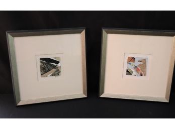 Set Of 2 Mixed Media Abstract Art Collages Thought Provoking Studies  Anita Lifson  11.5SQ