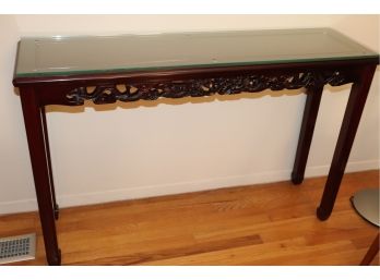 Hand Carved Ming Dynasty Style Console Table With Custom Glass Top