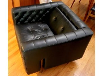 Vintage Cassina Italian Made Modern Style Interior Tufted Black Leather Club Chair