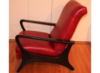 Contemporary Red Faux Leather Recliner With Wood Arms