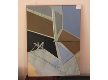 Original Interesting Abstract Painting On Canvas Angles & Planes By Anita Lifson  36.5W X 48.5H