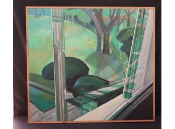 Original Abstract Acrylic On Canvas Green Landscape By Anita Lifson 41W X 37H