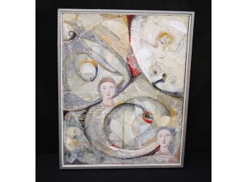 Original Mixed Media Collage Two Sisters By Anita Lifson  17W X 21H