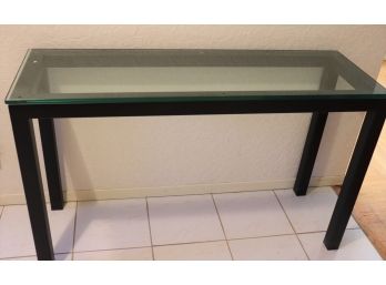 Vintage Parsons Black Metal &  Thick Green Glass Console Table