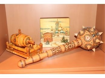 Hand Painted Ukrainian Decorative Accessories  Barrel, Mace & Covered Box
