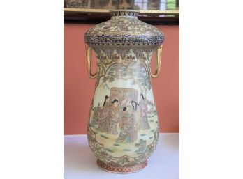 Unique Satsuma Style Hand Painted Urn With Goddesses & Gold Trim