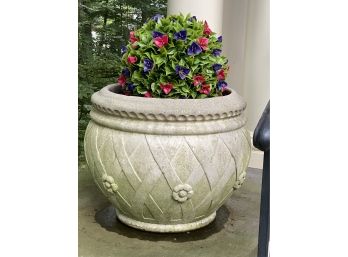 Cement Round Planter With Lattice Work & Floret Details