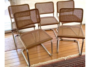 5 Vintage Cane, Wood & Chrome Italian Made Marcel Breuer Style Chairs