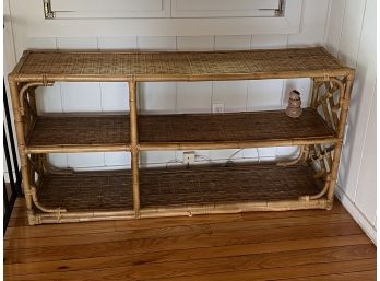 Vintage Rattan & Bamboo Console Table With Open Shelves