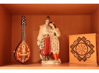 Hand Crafted Ukrainian Decorative Accessories  Porcelain Figurines, Miniature Mandolin