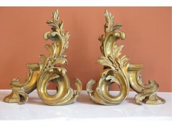 Pair Of Antique French Louis XV Style Ormolu Bronze Chenets