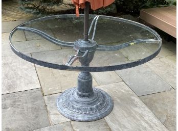 Cast Aluminum & Glass Round Table With Market Umbrella