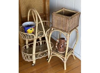 Timeless Rattan Plant Stand & Oval Plant/Serving Cart