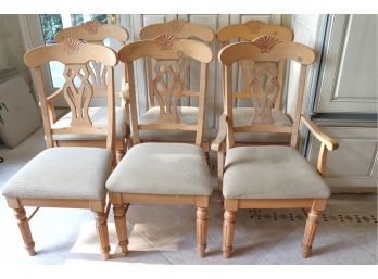 Set Of 6 Country French Pine Dining Chairs With Upholstered Seats