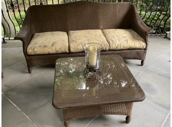 Lloyd Flanders Loom All Weather Wicker Sofa & Coffee Table With Glass Top