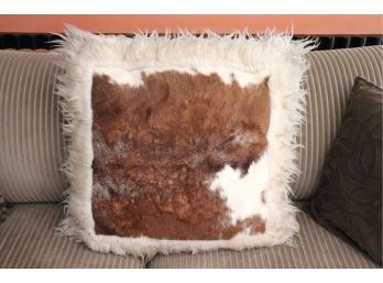 Vintage Cow Hide With Llama Wool Trim Euro Sized Throw Pillow  24SQ