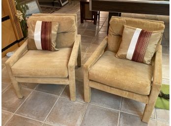 Pair Of Modern Style Parsons Armchairs In Golden Velvet