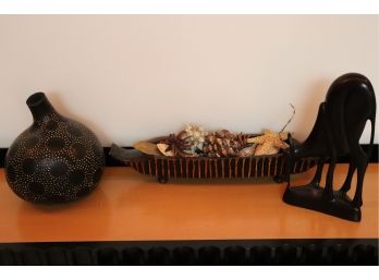 Safari Inspired Decorative Accessories  Decorative Gourd, Carved Wood Bowl & Antelope
