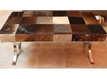 Vintage Patchwork Cowhide Bench With Chrome Legs