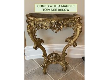 Antique French Louis XV Style Hand Carved Gilded Console Table With Beveled Marble Top