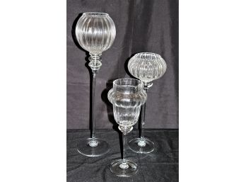 Set Of 3 Tiered Glass Centerpiece Votive Candle Holders