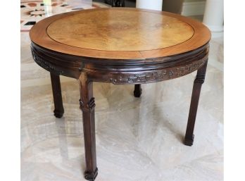 Classic Burl Wood Top Asian Ming Style Round Occasional Table