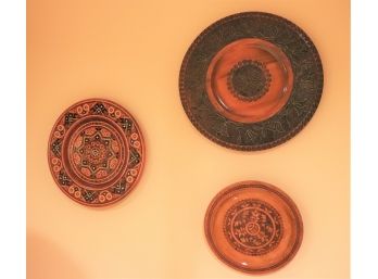Set Of 3 Hand Decorated Wall Hanging Wood Plates