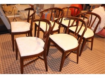 Set Of 6 Vintage Wishbone Look Chairs With Upholstered Seat Cushions