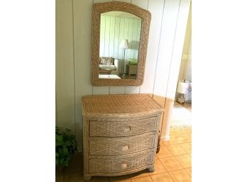 Woven Rattan 3 Drawer Chest With Coordinating Wall Mirror