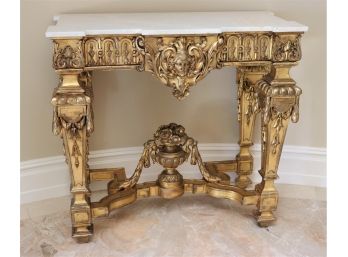 Venetian Hand Carved Gilded Wood Console With Removable Marble Top