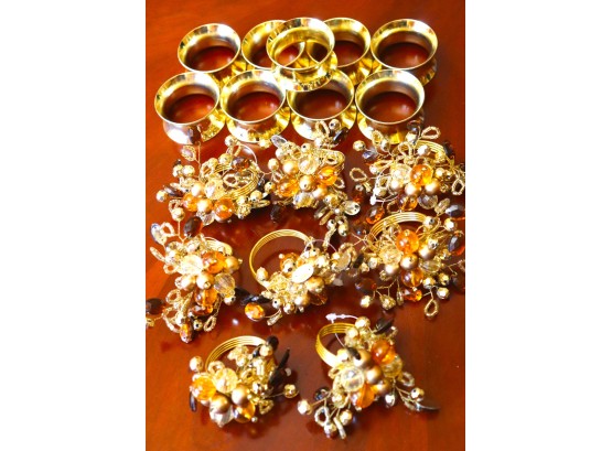10 Brass Napkin Rings And 8 Decorative Beaded Napkin Rings