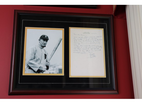 RARE Ty Cobb Baseball Picture With Handwritten Letter Signed By Ty Cobb Authenticated By JSA