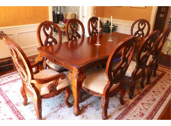 Carved Wood Dining Room Table With 8 Chairs
