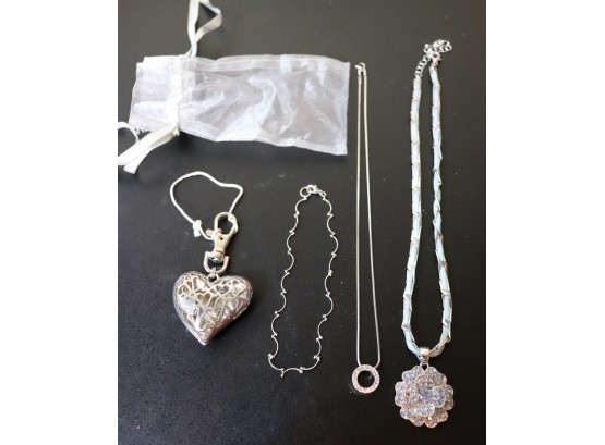 Lot Of Women's Jewelry With Bling Floral Necklace And Heart Shape Keychain By Chico's