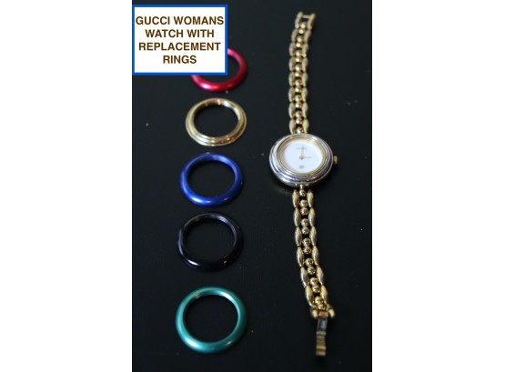 Women's Gucci Watch With Interchangeable Colored Ring Face Plates