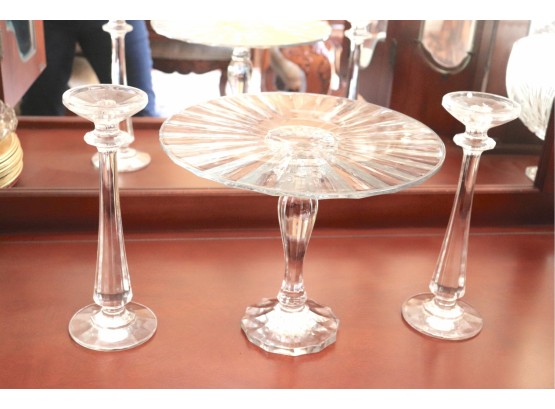 Tall Crystal Pedestal Cake Stand And Candlesticks