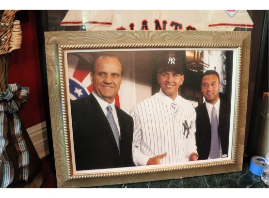 Alex Rodriguez Signing With NY Yankees Framed Picture Signed By Alex Rodriguez, Derek Jeter, And Joe Torre
