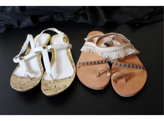 2 Pairs Of Women's Sandals Ralph Lauren Size 8.5 And Sandalista Size 9