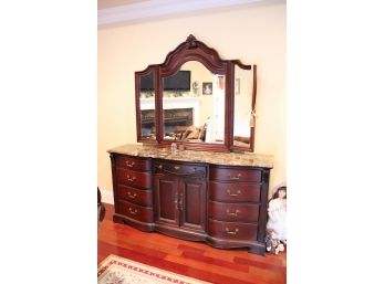 Large Wood Dresser With Marble Top And Mirror